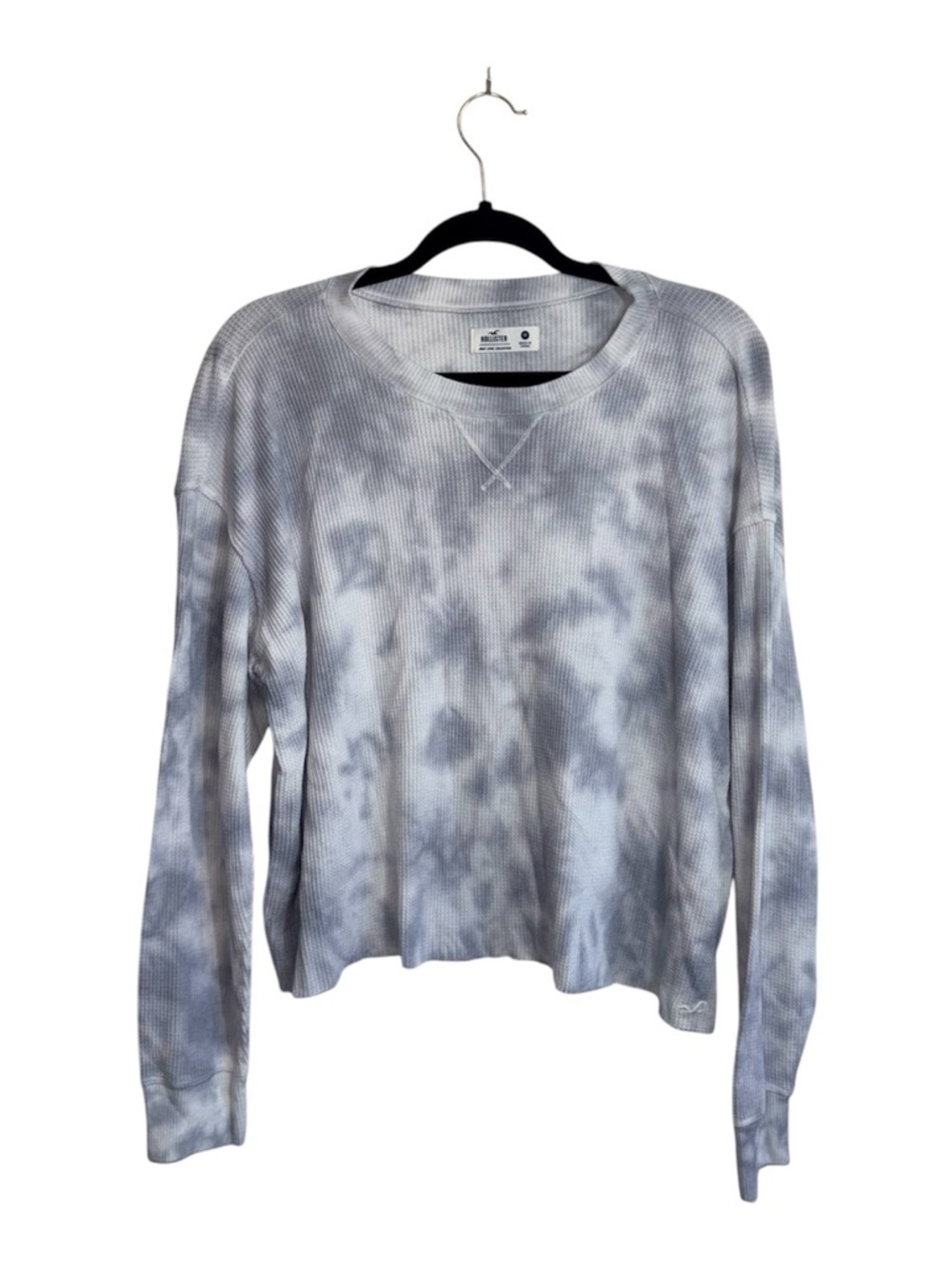 Hollister Must Have Tie Dye Waffle Knit Top Gray & White Cropped Medium Women’s